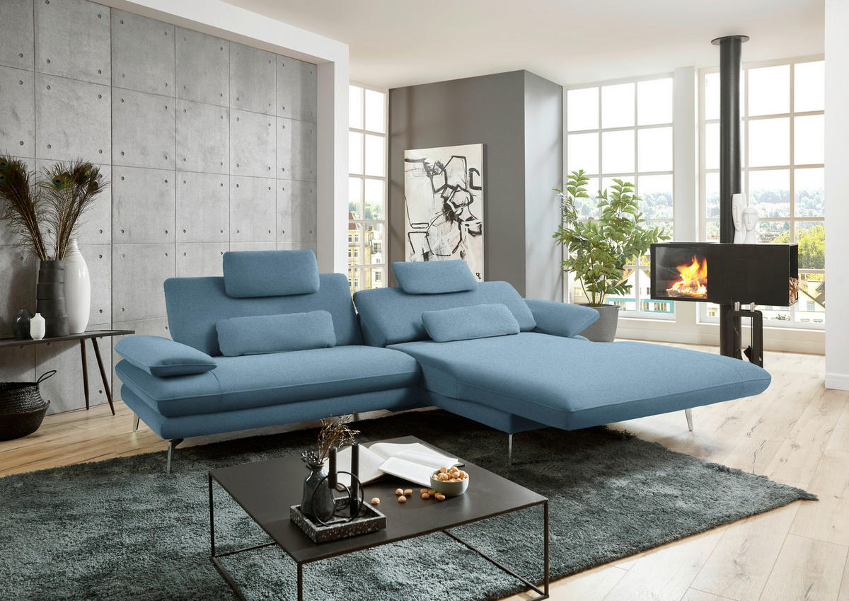 ECKSOFA in Webstoff Blau  - Blau/Schwarz, Design, Textil/Metall (284/184cm) - Dieter Knoll