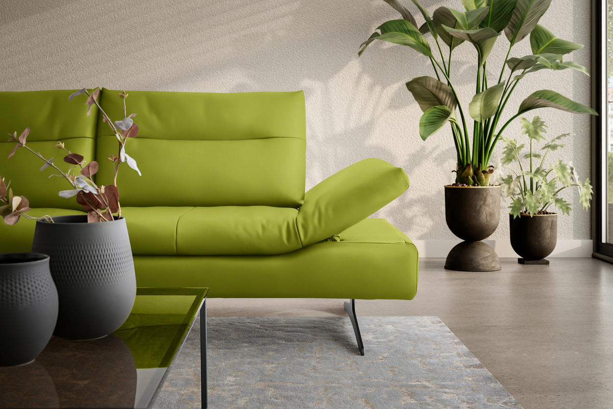 ECKSOFA in Echtleder Limette  - Limette/Schwarz, Modern, Leder/Metall (158/342cm) - Chilliano