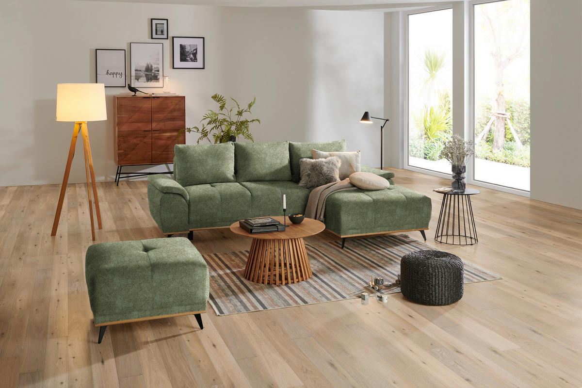 ECKSOFA in Struktur Olivgrün  - Schwarz/Olivgrün, Modern, Textil/Metall (262/168cm) - home24