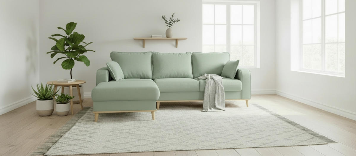 ECKSOFA Beata Mintgrün Mikrofaser  - Wengefarben/Mintgrün, Design, Holz/Textil (150/230cm) - Livetastic