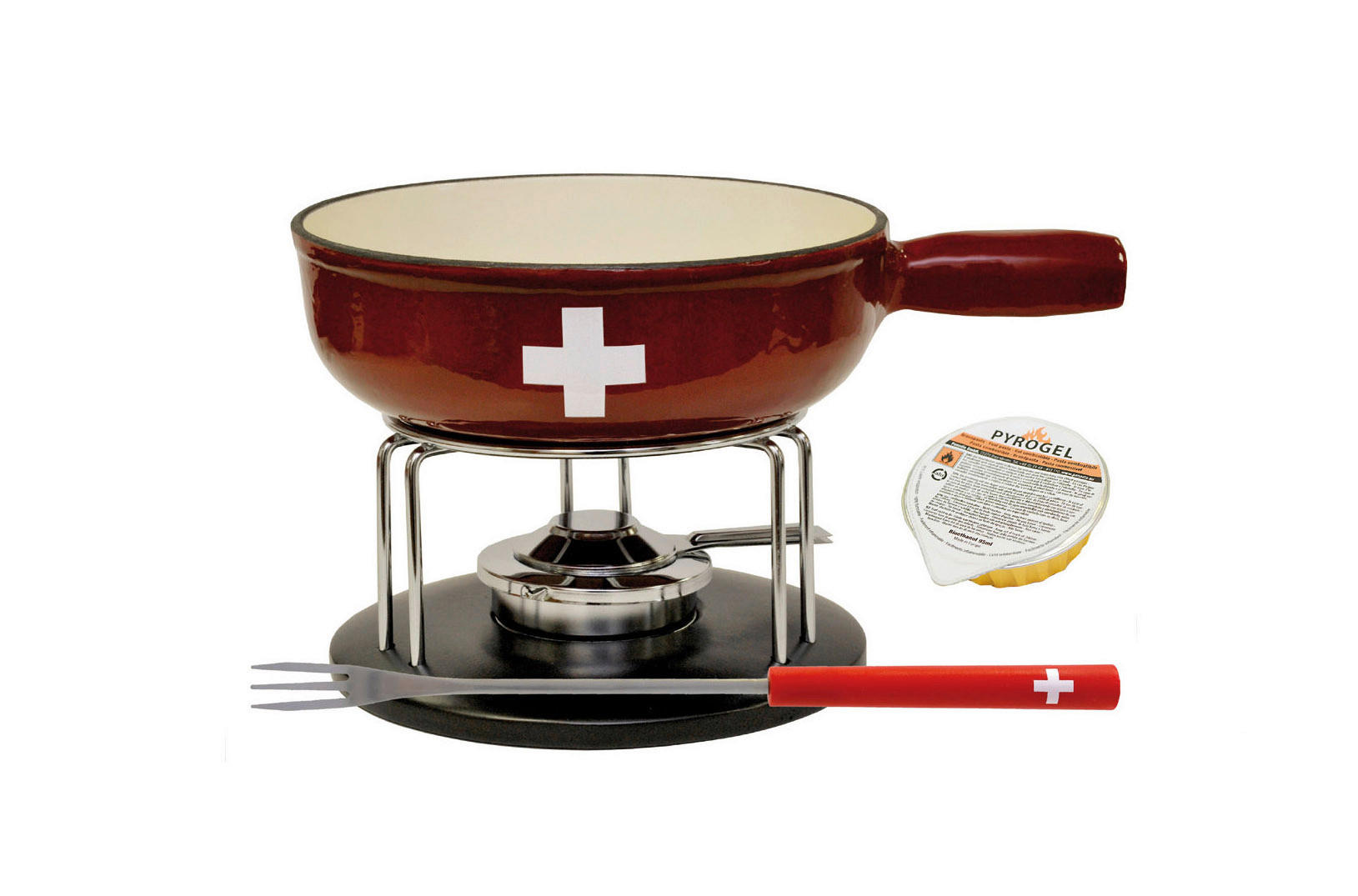 FONDUESET Heidi Cheese Line: Schweizer Kreuz  - Weiss/Rot, Basics, Holz/Kunststoff (21cm) - Heidi Cheese Line