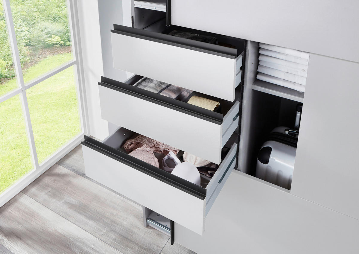 SCHWEBETÜRENSCHRANK 270/210/64 cm 3-türig Weiß  - Schwarz/Weiß, MODERN, Glas/Holzwerkstoff (270/210/64cm) - MID.YOU