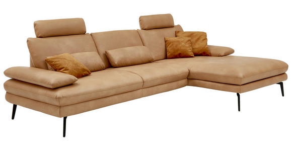 ECKSOFA in Echtleder Honig  - Schwarz/Honig, Design, Leder/Metall (310/180cm) - Dieter Knoll