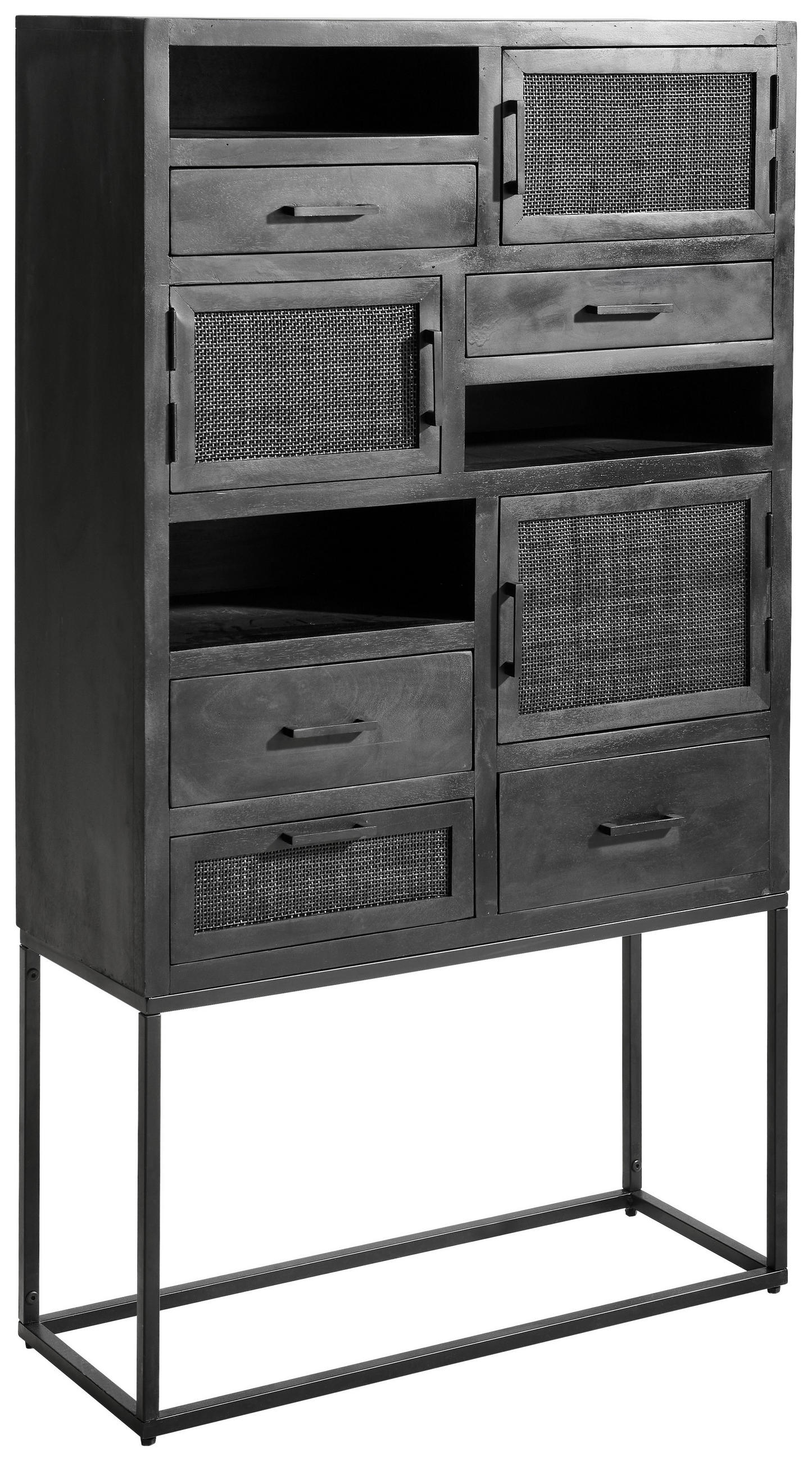 HIGHBOARD Mangoholz, Rattan massiv Schwarz  - Schwarz, KONVENTIONELL, Holz/Metall (90/160/37cm) - Ambia Home