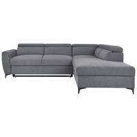 ECKSOFA in Velours Dunkelgrau  - Dunkelgrau/Schwarz, Konventionell, Textil/Metall (255/217cm) - MID.YOU