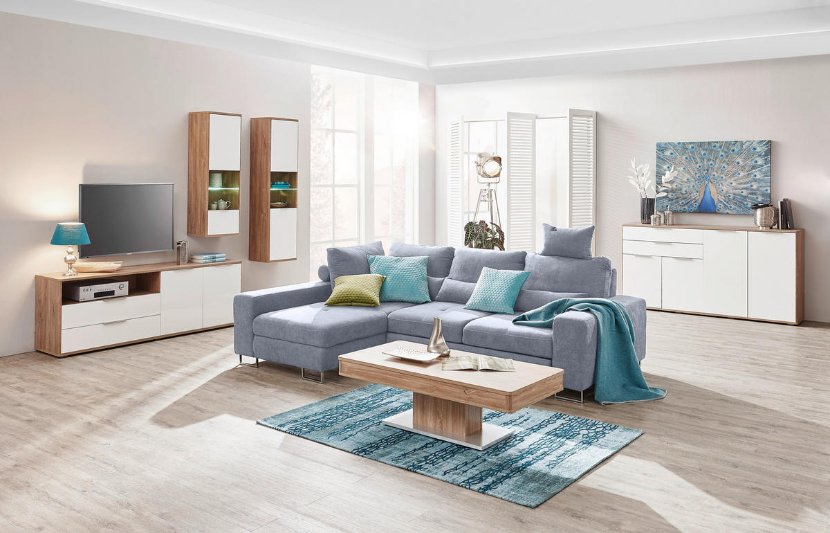 ECKSOFA in Flachgewebe Grau  - Grau, Design, Textil/Metall (188/260cm) - Hom`in