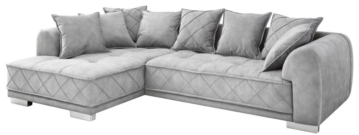 ECKSOFA in Mikrovelours Grau  - Silberfarben/Grau, Basics, Kunststoff/Textil (319/194cm) - MID.YOU