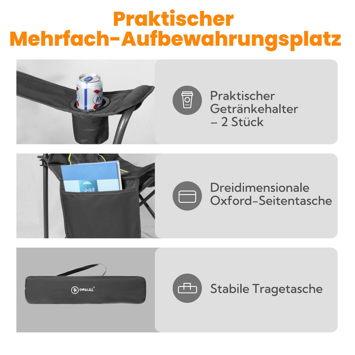 CAMPINGSESSEL - Anthrazit/Graphitfarben, Basics, Textil/Metall (94/54/100cm) - Modante