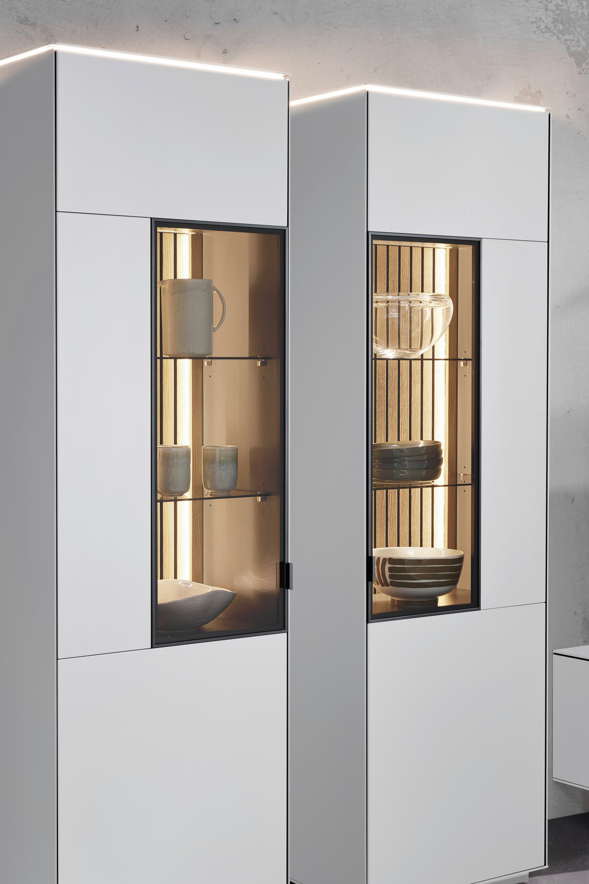 VITRINE  in Eiche Weiß, Eichefarben - Eichefarben/Schwarz, Design, Glas/Holz (60,8/198,6/40cm) - Dieter Knoll