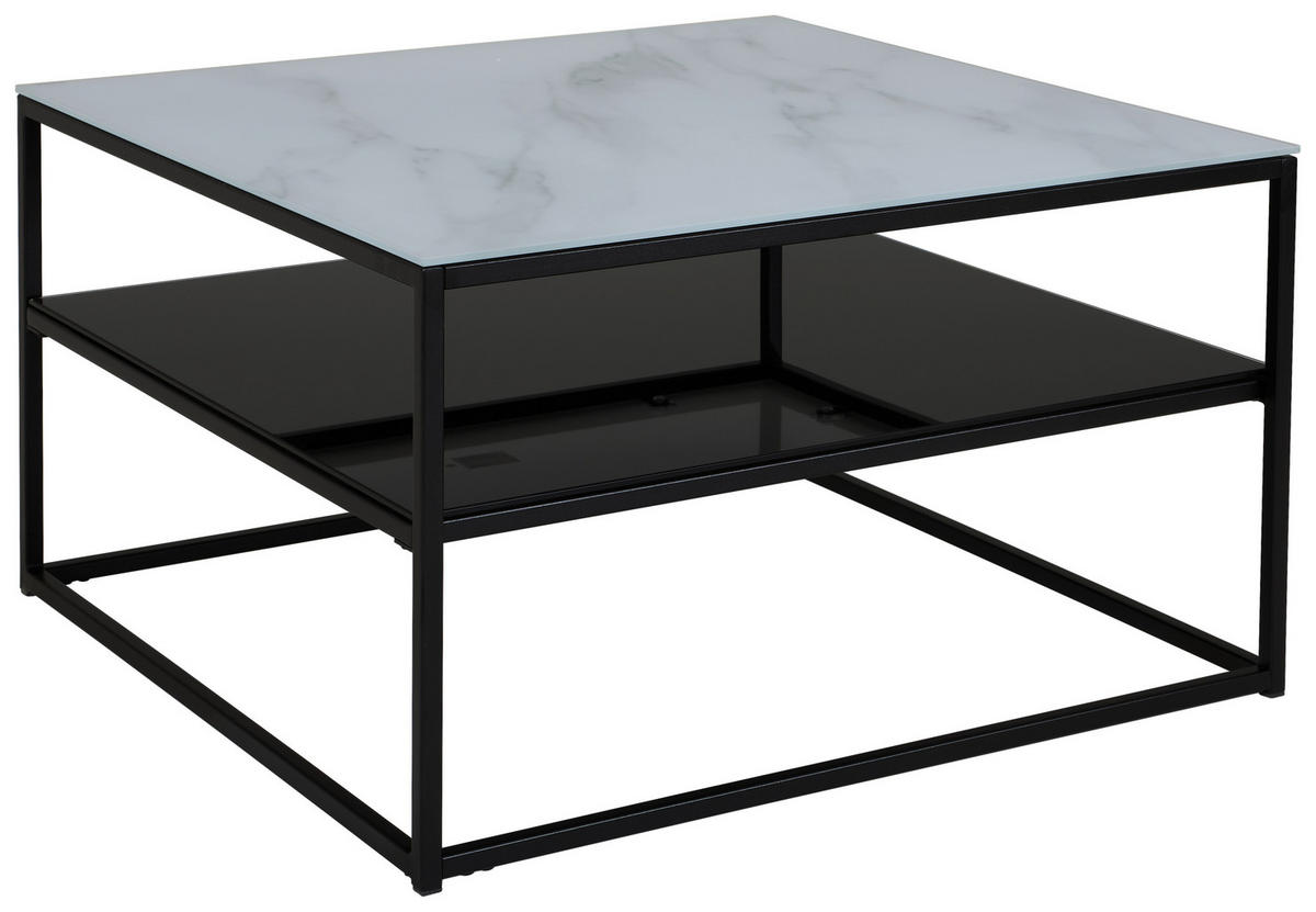 COUCHTISCH in Metall, Glas 75/75/43 cm  - Schwarz/Weiß, Design, Glas/Metall (75/75/43cm) - Livetastic