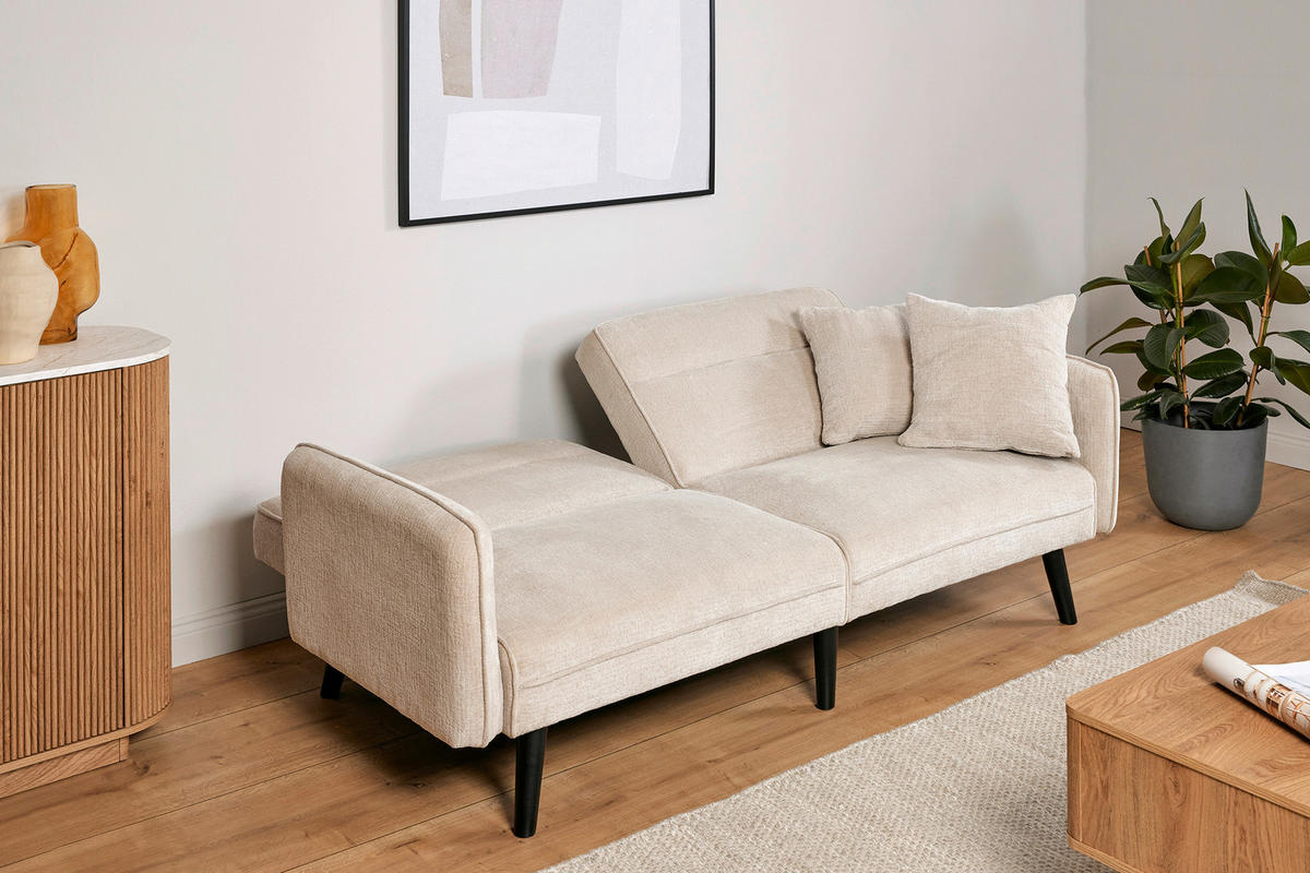 SCHLAFSOFA Bouclé Champagner  - Champagner/Schwarz, MODERN, Holz/Textil (191/83/84cm) - Livetastic