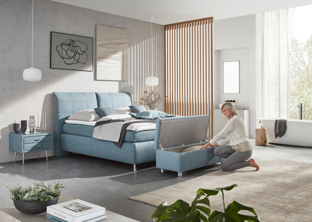 BOXSPRINGBETT 160/200 cm  in Hellblau  - Alufarben/Hellblau, KONVENTIONELL, Textil (160/200cm) - Dieter Knoll