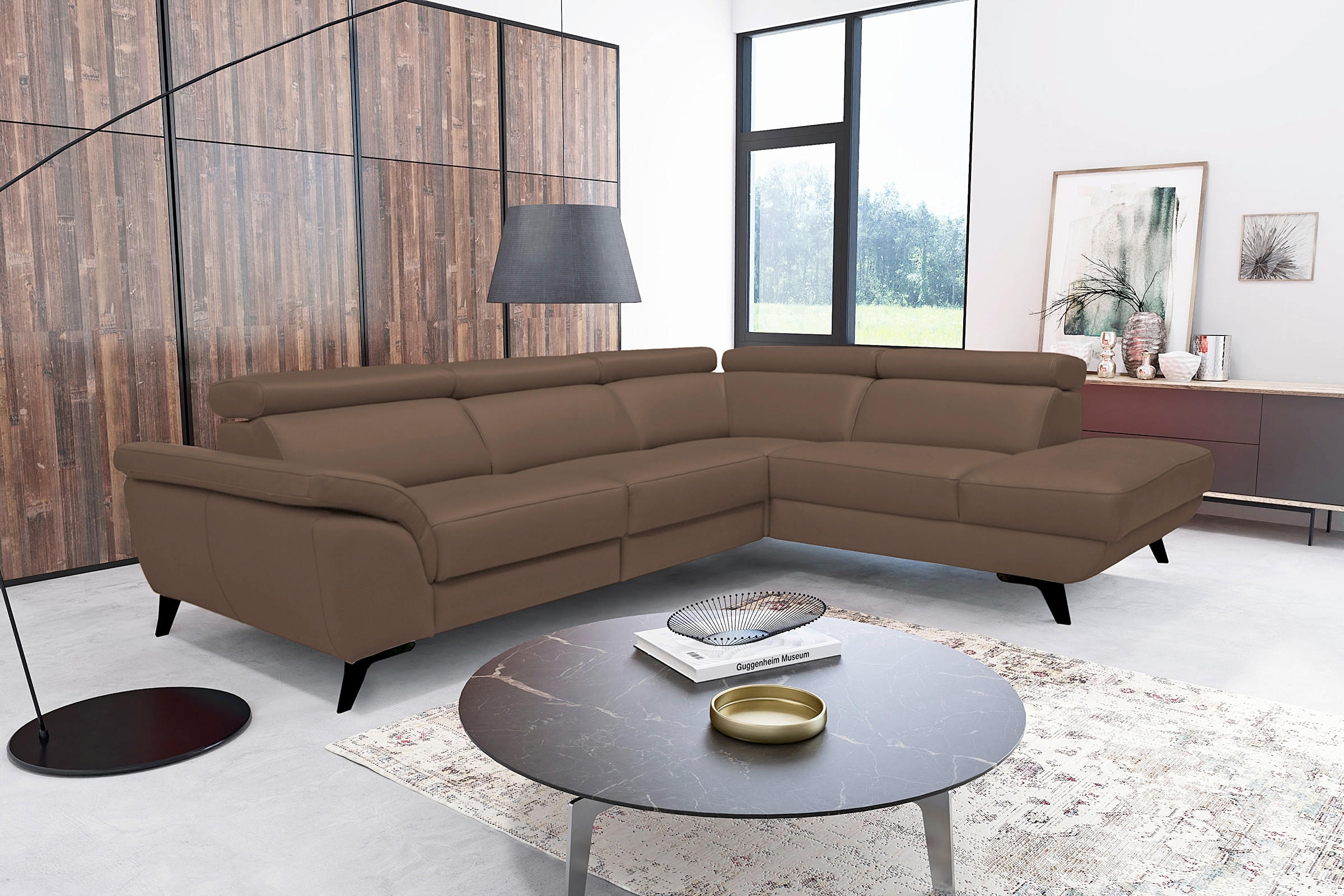ECKSOFA DALLAS in Echtleder Dunkelbraun  228/283 cm  - Dunkelbraun/Schwarz, Design, Leder/Metall (228/283cm) - Livetastic