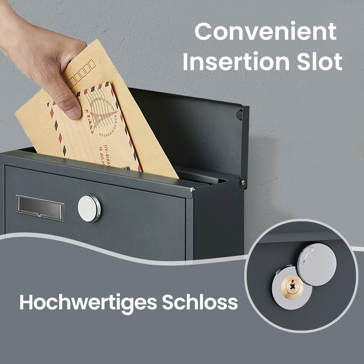 BRIEFKASTEN Dunkelgrau  - Dunkelgrau, Basics, Kunststoff/Metall (30.8/33.8/10cm)