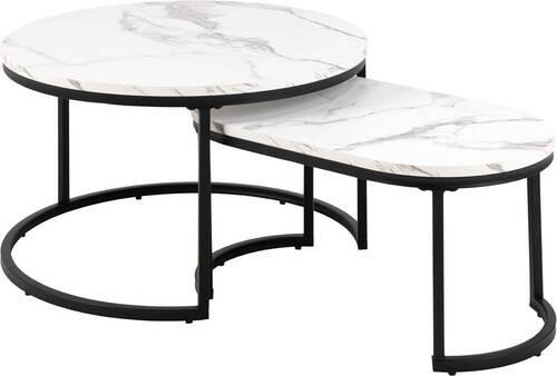 COUCHTISCHSET rund Weiß, Ahornfarben  - Ahornfarben/Schwarz, Design, Metall (70/70/42cm) - MID.YOU