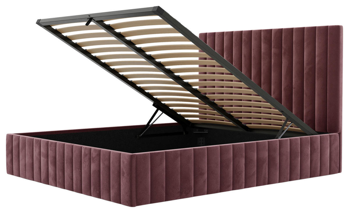 POLSTERBETT Lattenrost, Bettkasten 140/200 cm  in Bordeaux  - Bordeaux/Schwarz, Design, Holz/Textil (140/200cm) - Boxxx