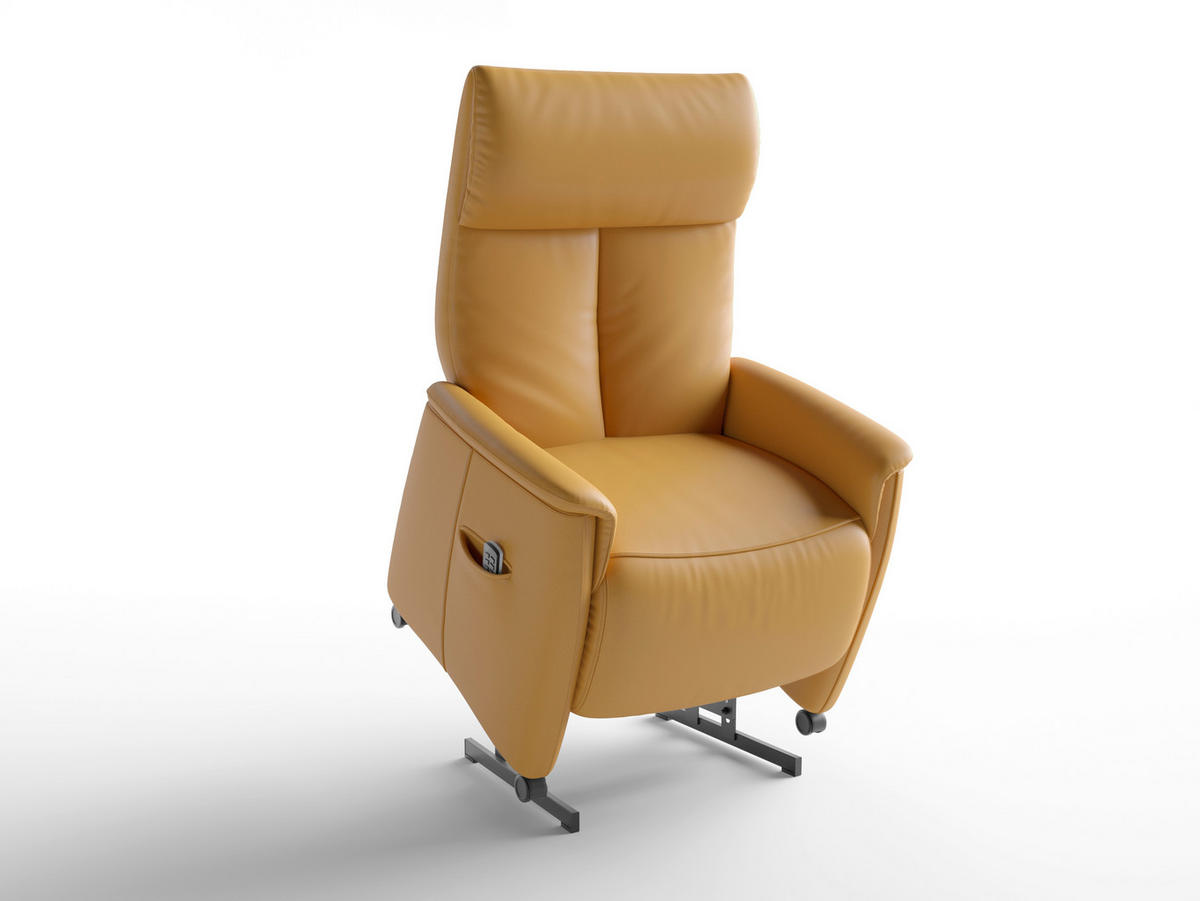 RELAXSESSEL TV CREMONA COMFORT E L3 Echtleder Kopfteilverstellung, Fußteilverstellung, Rücken echt    - Currygelb/Schwarz, Basics, Leder/Kunststoff (76/114/84cm) - Sit & More