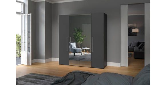 DREHTÜRENSCHRANK  in Anthrazit, Schwarz  - Edelstahlfarben/Anthrazit, Design, Glas/Holzwerkstoff (203/215/59cm) - Carryhome