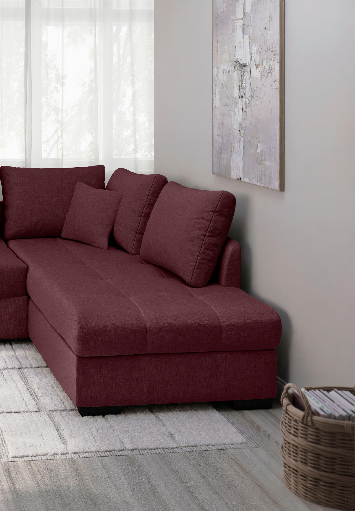 ECKSCHLAFSOFA in Bordeaux Textil   - Bordeaux/Schwarz, Modern, Holz/Textil (298/202cm) - MID.YOU