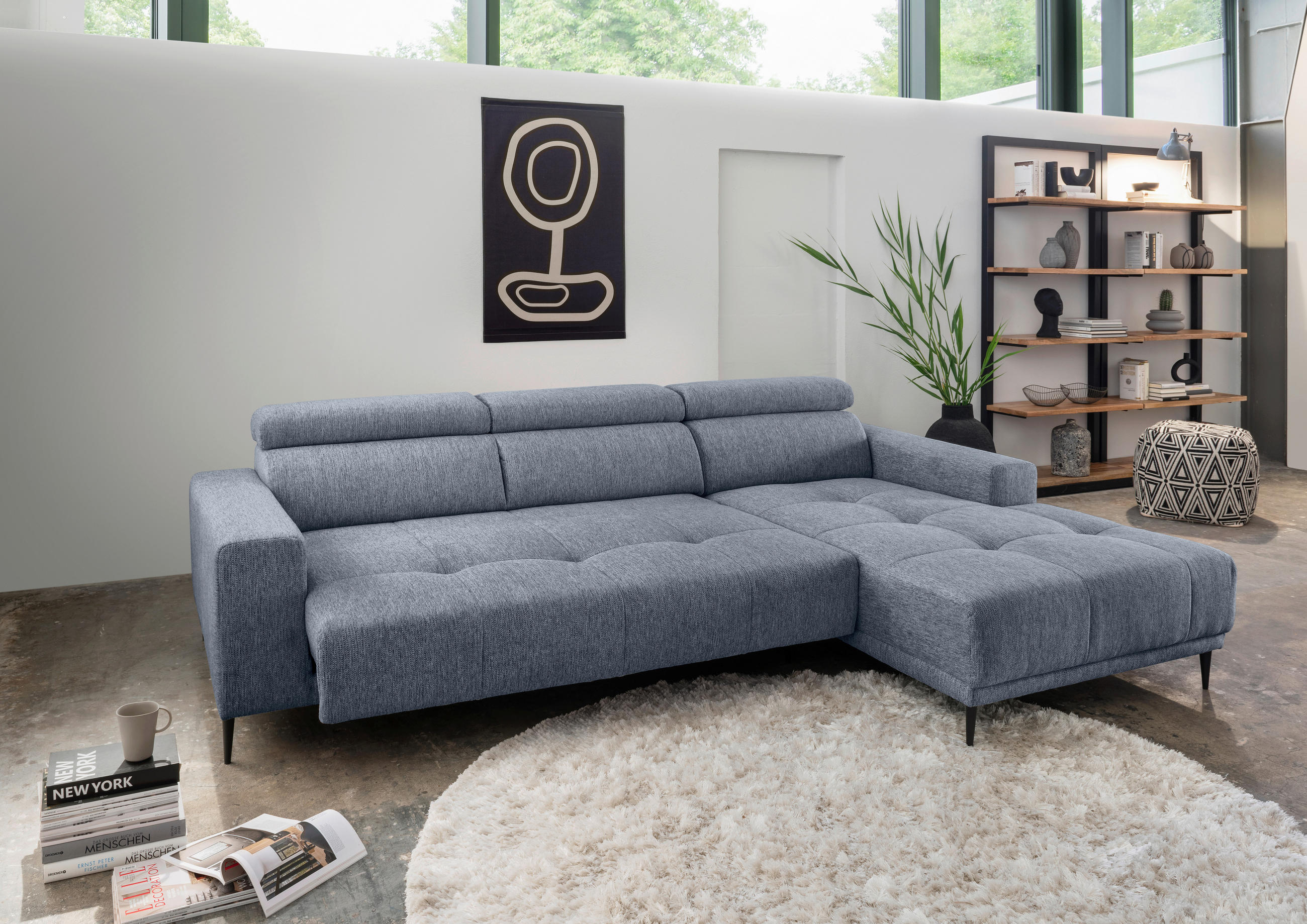 ECKSOFA Chenille Hellblau  - Schwarz/Hellblau, Konventionell, Textil/Metall (276/188cm) - Livetastic