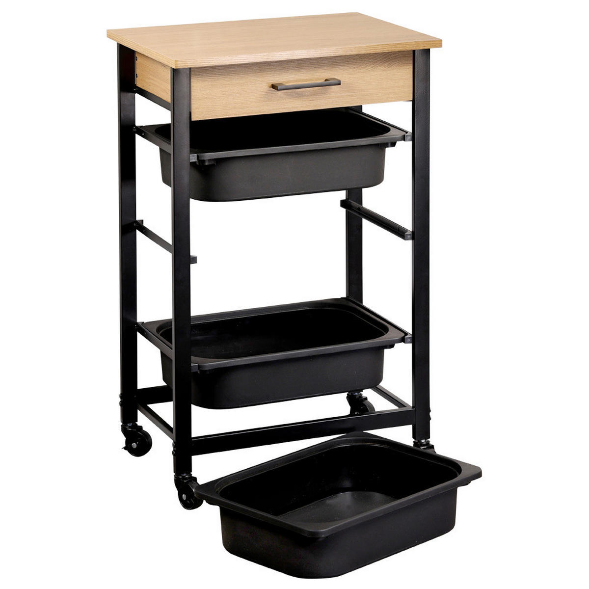 SERVIERWAGEN Schwarz, Eichefarben  - Eichefarben/Schwarz, Trend, Holzwerkstoff/Kunststoff (47/37/81.5cm) - Kesper