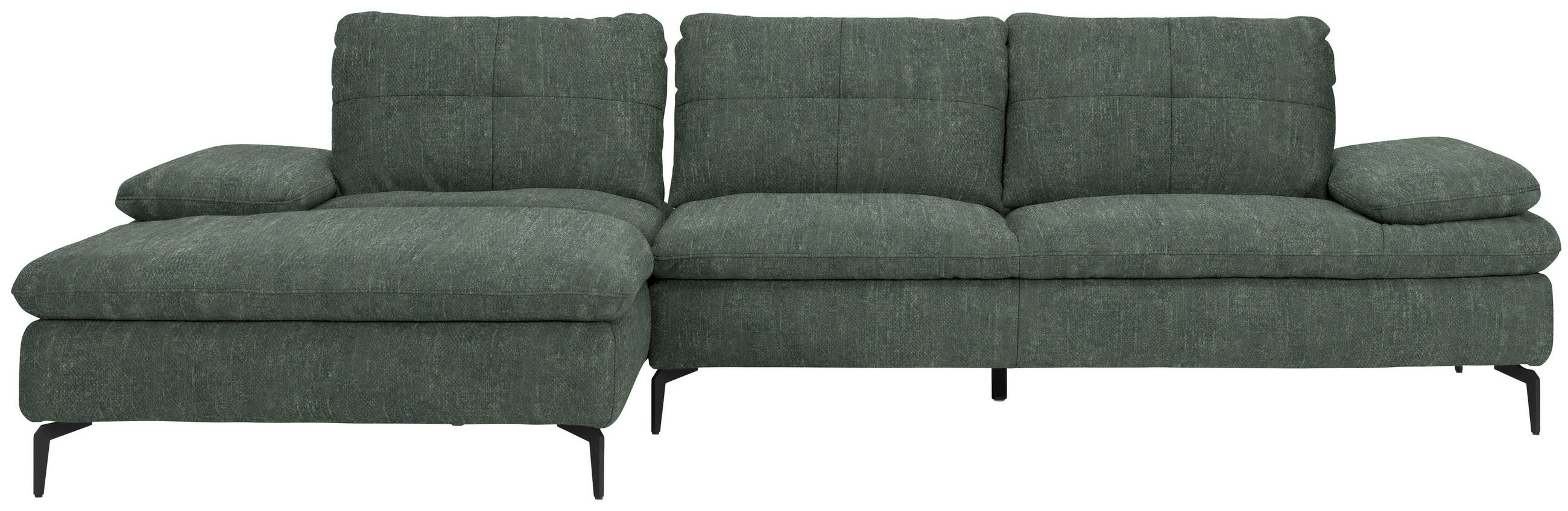 ECKSOFA in Velours Dunkelgrün  179/301 cm  - Dunkelgrün/Schwarz, Design, Textil/Metall (179/301cm) - Chilliano