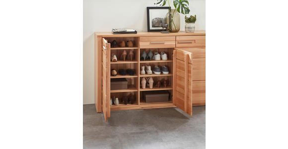 SCHUHSCHRANK 160/100/40 cm - Edelstahlfarben/Buchefarben, Natur, Holz/Holzwerkstoff (160/100/40cm) - Linea Natura