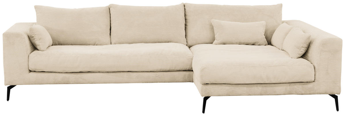 ECKSOFA Creme Cord  - Creme/Schwarz, Design, Textil/Metall (313/172cm) - Livetastic