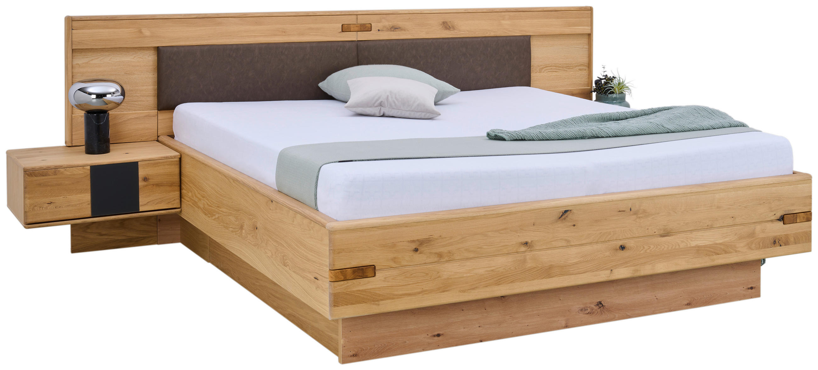 Linea Natura Bettanlage Eiche Bianco, Anthrazit, Braun 160x200 cm