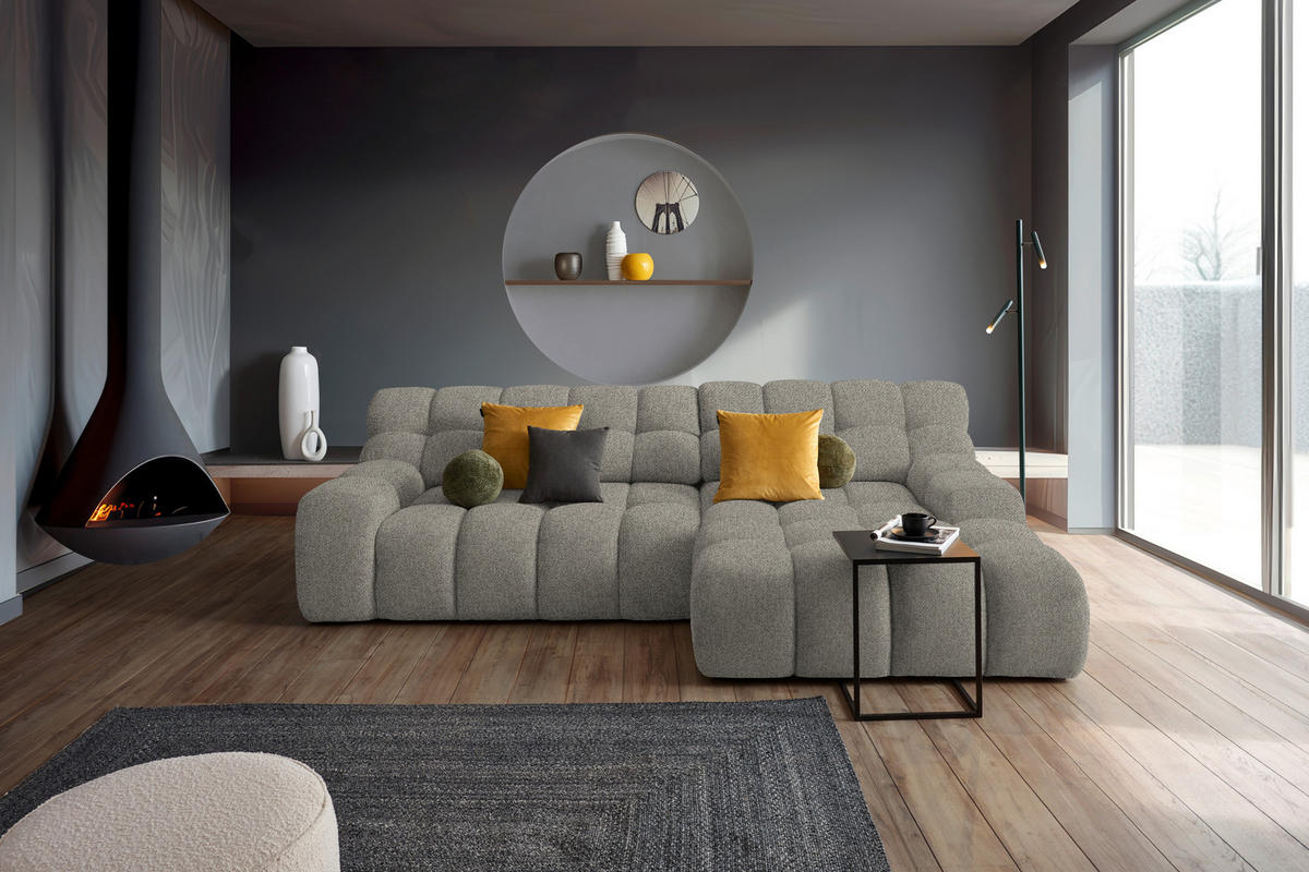 ECKSOFA Graubraun Webstoff  - Graubraun/Schwarz, MODERN, Kunststoff/Textil (297/180cm) - Welnova