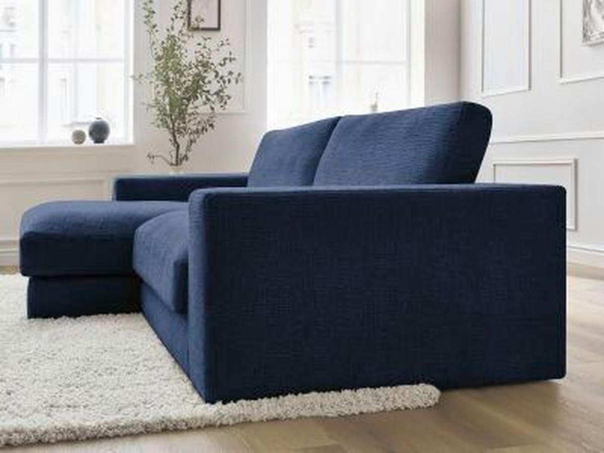 ECKSOFA Ottomane links  LEONARD Dunkelblau Struktur  - Schwarz/Dunkelblau, MODERN, Kunststoff/Textil (159/234cm)