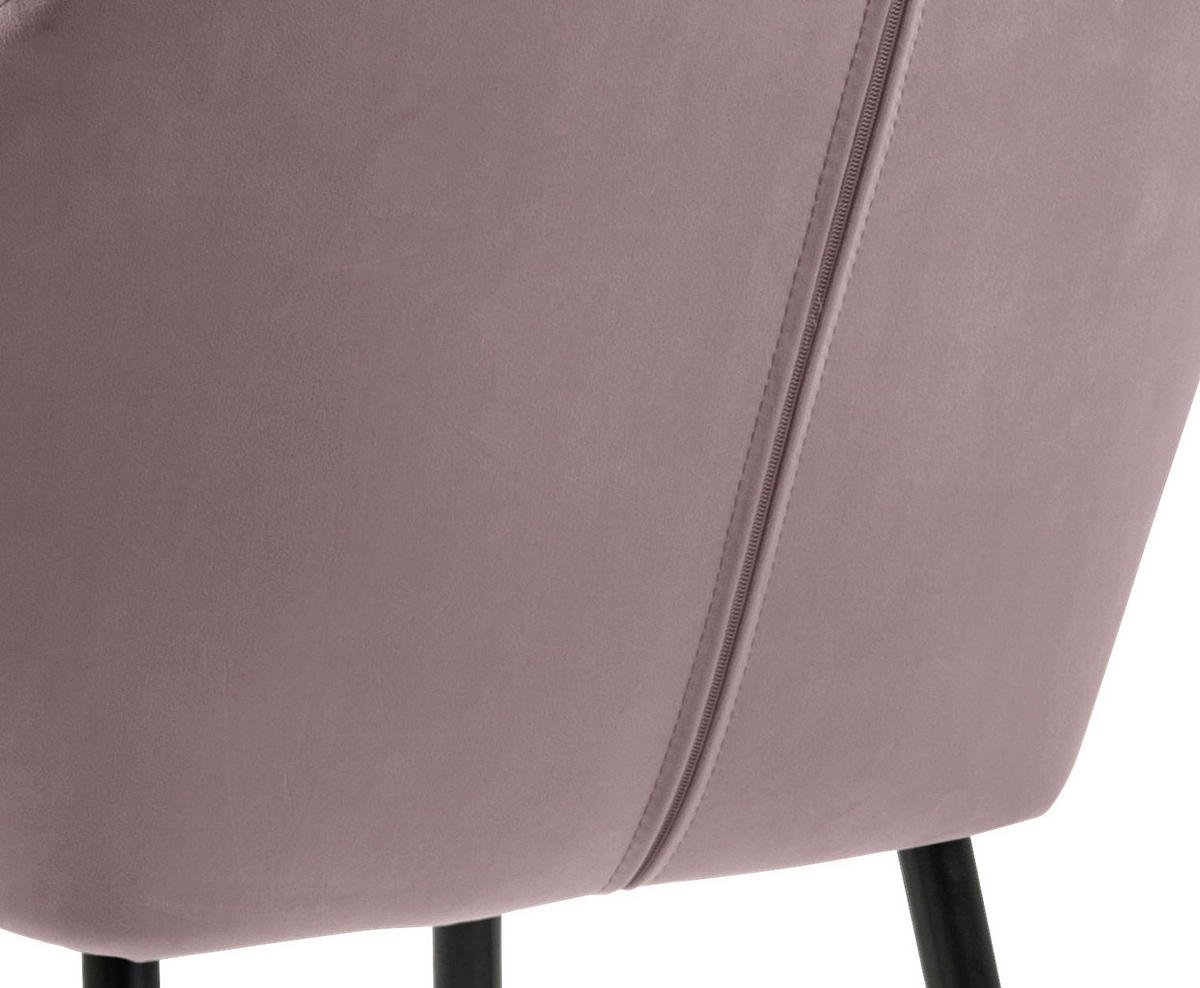 ARMLEHNSTUHL  in Velours  - Schwarz/Altrosa, Trend, Textil/Metall (57/83/59cm) - Ambia Home