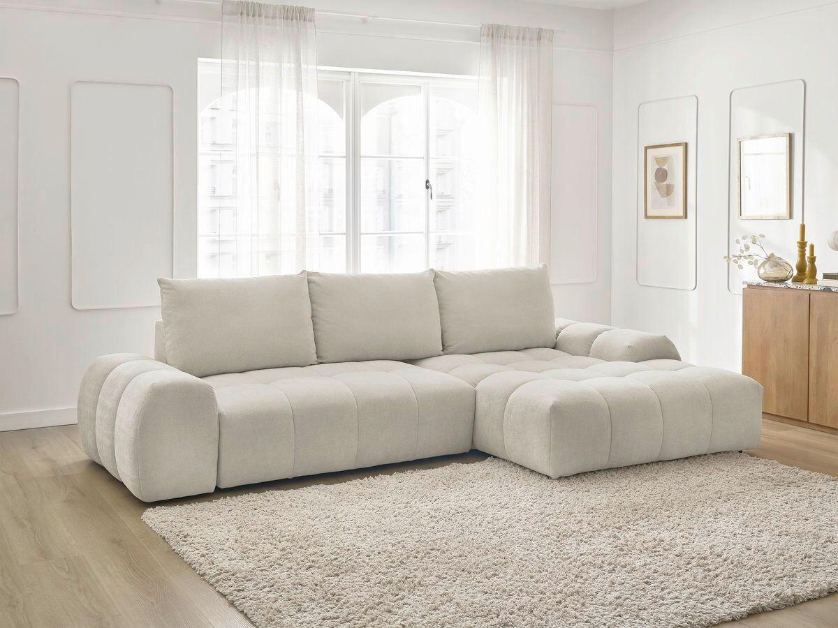 ECKSCHLAFSOFA EVEREST  mit Rücken echt, Armteil links, Armteil rechts Struktur Weiß  - Schwarz/Weiß, MODERN, Kunststoff/Textil (318/180cm) - Livetastic