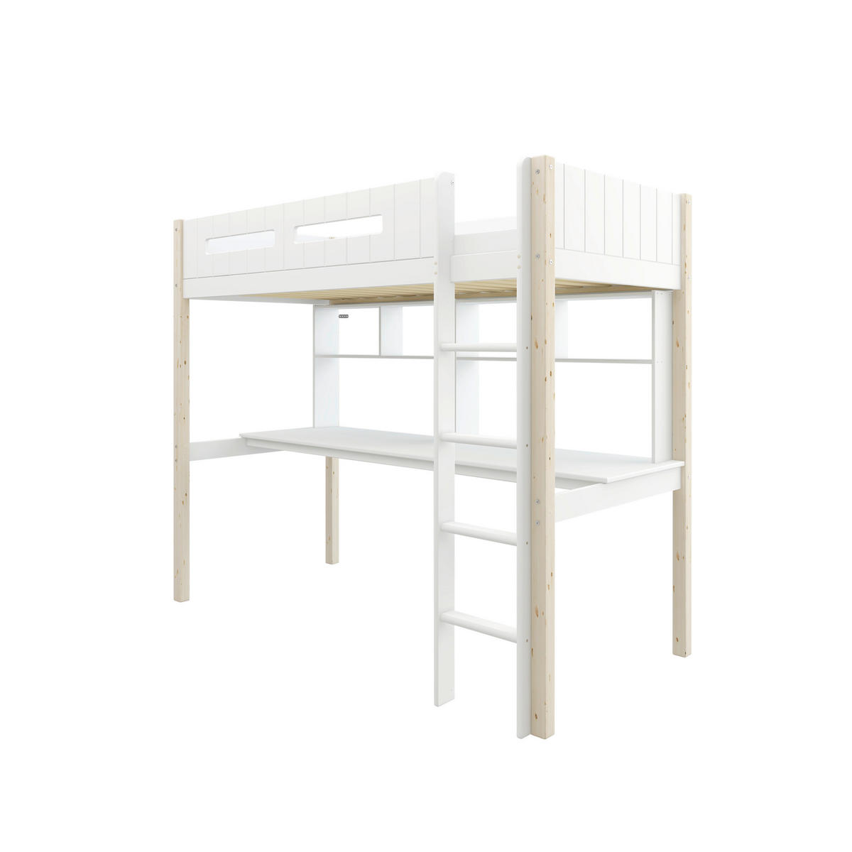 HOCHBETT 90/200 cm,  in Absturzsicherung, Leiter, Schreibtisch, Rollrost  - Weiß/Kieferfarben, MODERN, Holz (90/200cm) - Chameo