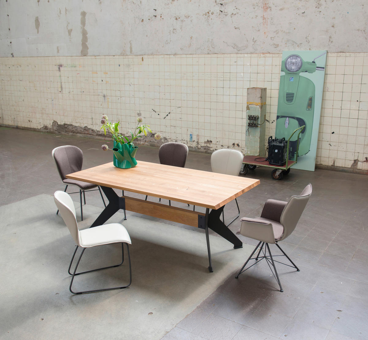 ESSTISCH Eiche massiv rechteckig Anthrazit, Eichefarben  - Eichefarben/Anthrazit, Design, Holz/Metall (200/100/77cm) - Bert Plantagie