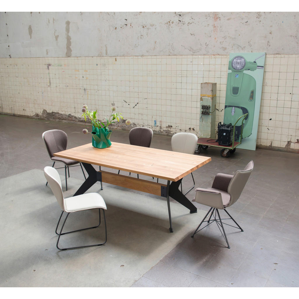 Thumbnail - Bert Plantagie Esstisch, Anthrazit, Eiche, Holz, Metall, Eiche, massiv, rechteckig, X-Form, 100x77x200 cm, in verschiede...