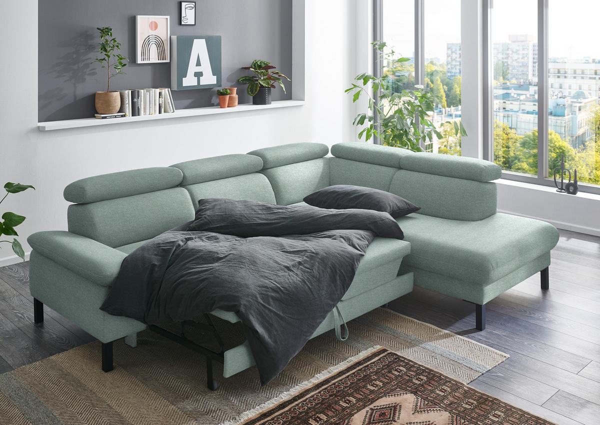 ECKSOFA in Flachgewebe Mintgrün  - Schwarz/Mintgrün, Design, Holzwerkstoff/Textil (272/217cm) - Pure Home Comfort
