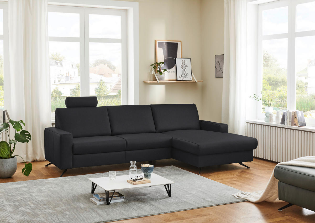 ECKSOFA in Echtleder Anthrazit  267/165 cm  - Anthrazit/Schwarz, Design, Leder/Metall (267/165cm) - Beldomo Premium