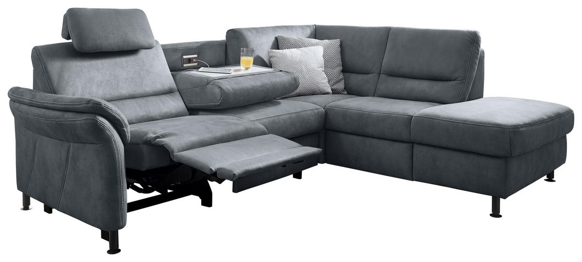 ECKSOFA in Flachgewebe Blau  - Blau/Schwarz, Modern, Textil/Metall (227/203cm) - Beldomo System