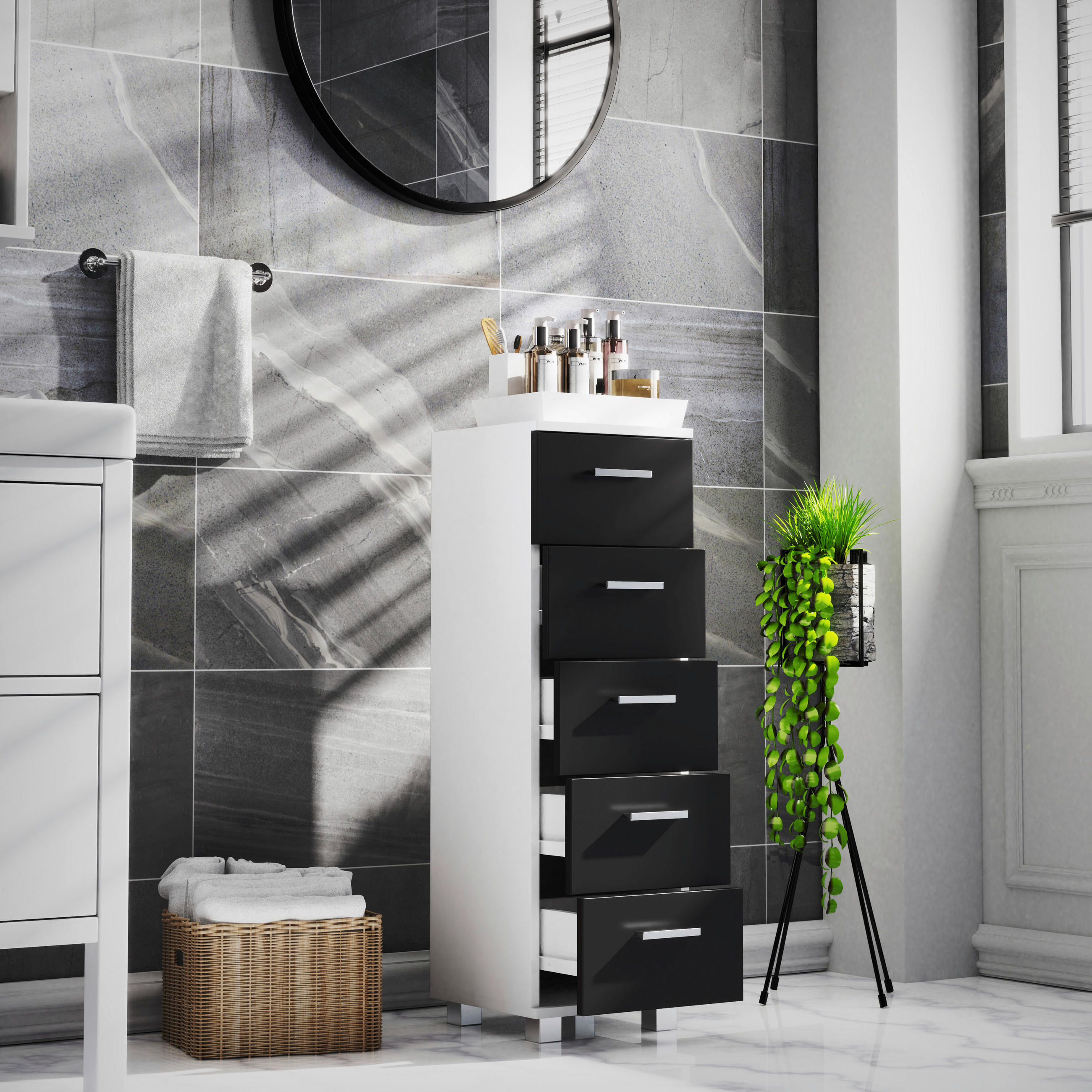 HIGHBOARD in 30/94/30 cm - Weiss/Silberfarben, Modern, Holzwerkstoff/Kunststoff (30/94/30cm) - MID.YOU