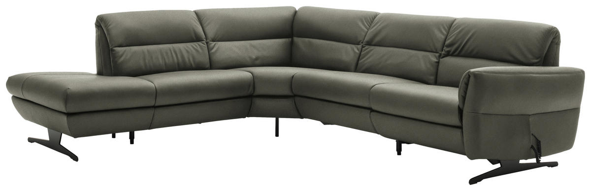 ECKSOFA Grau Echtleder  - Schwarz/Grau, Design, Leder/Metall (258/286cm) - Schöner Wohnen