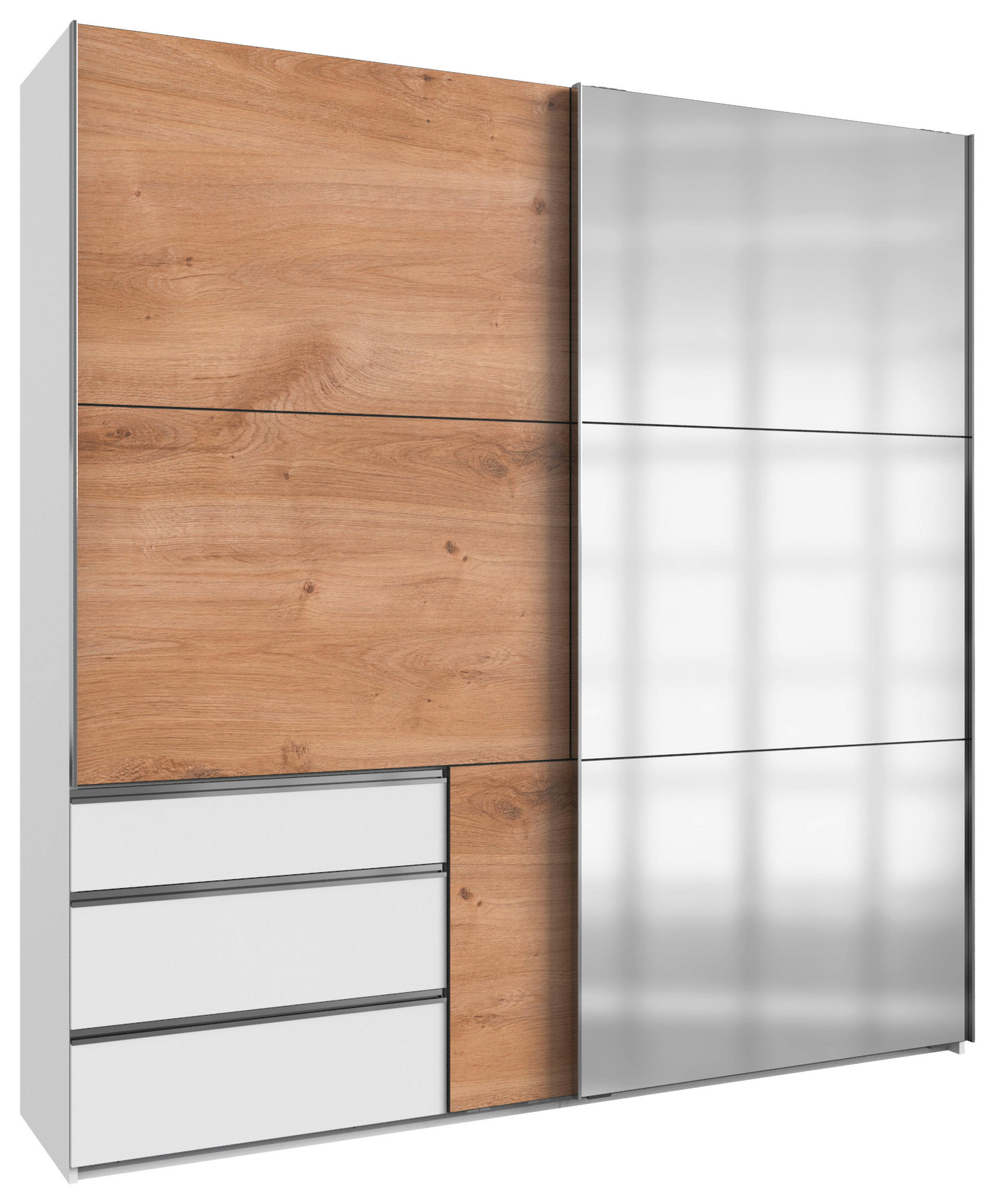 SCHWEBETÜRENSCHRANK in Weiss, Eichefarben  - Chromfarben/Weiss, Modern, Holzwerkstoff (200/216/65cm) - MID.YOU