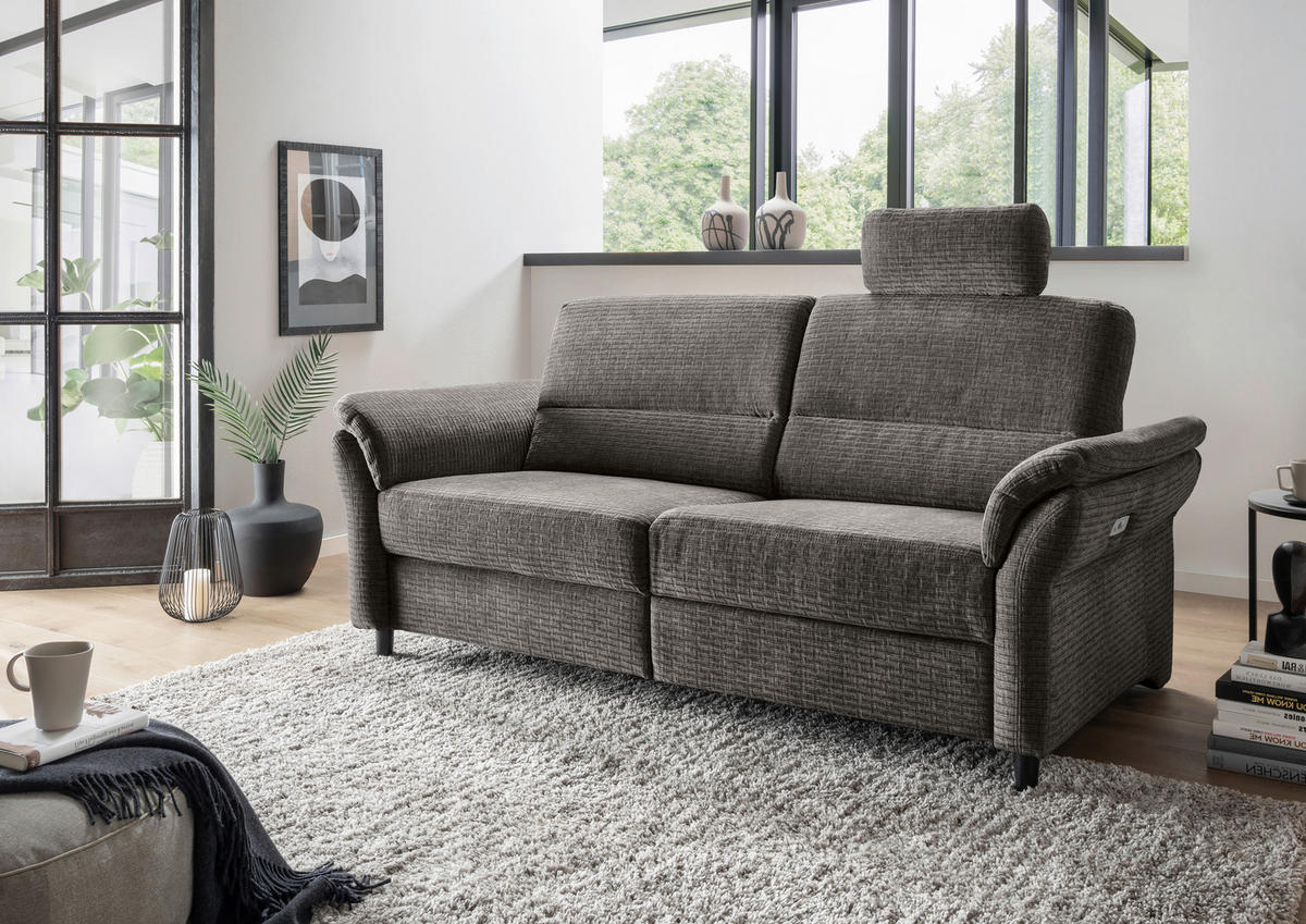 3-SITZER-SOFA in Mikrofaser Graubraun  - Graubraun/Schwarz, Modern, Holz/Textil (192/90/89cm) - Livetastic