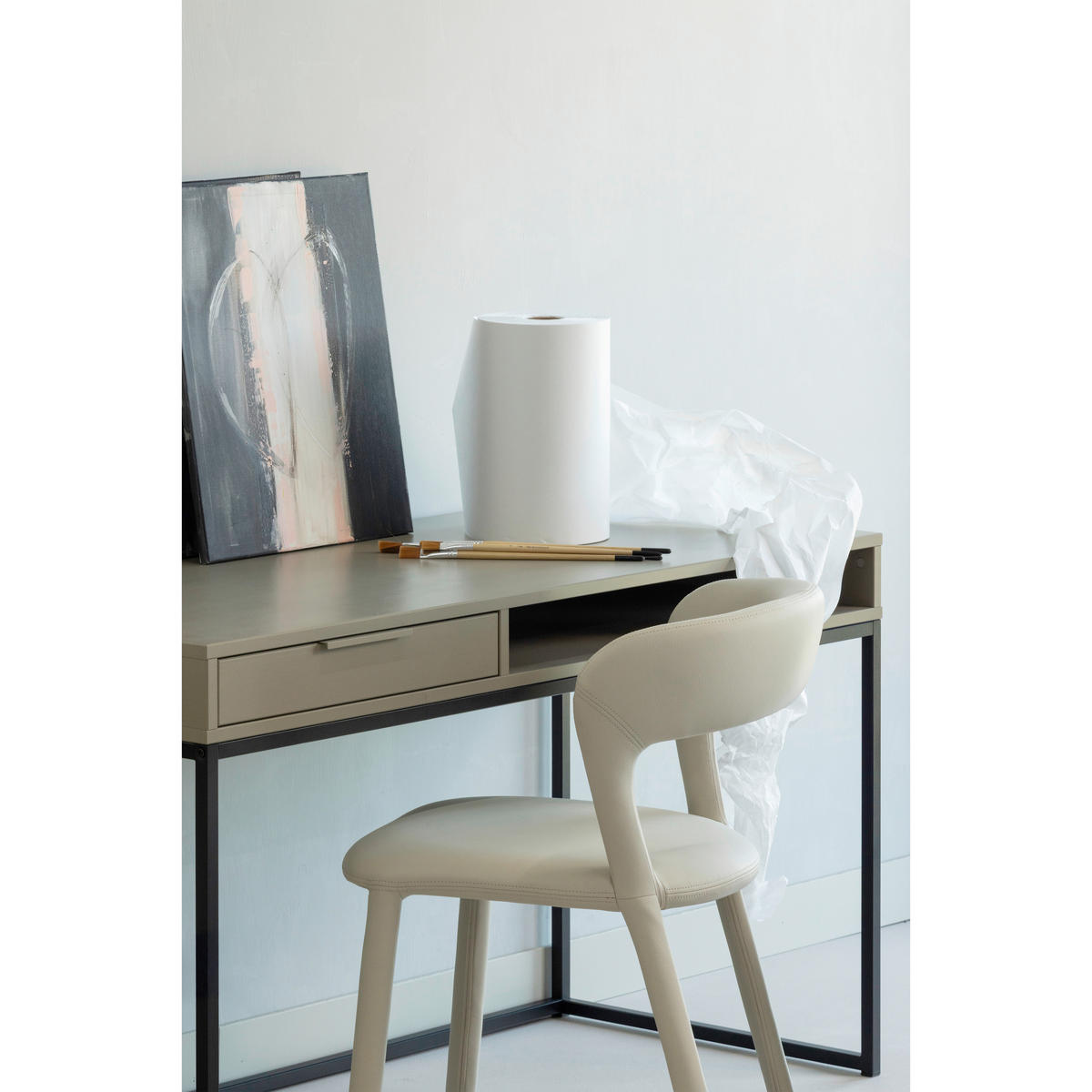 SCHREIBTISCH 130/58/75 cm  in Schlammfarben  - Schlammfarben/Schwarz, MODERN, Holz/Metall (130/58/75cm) - Livetastic