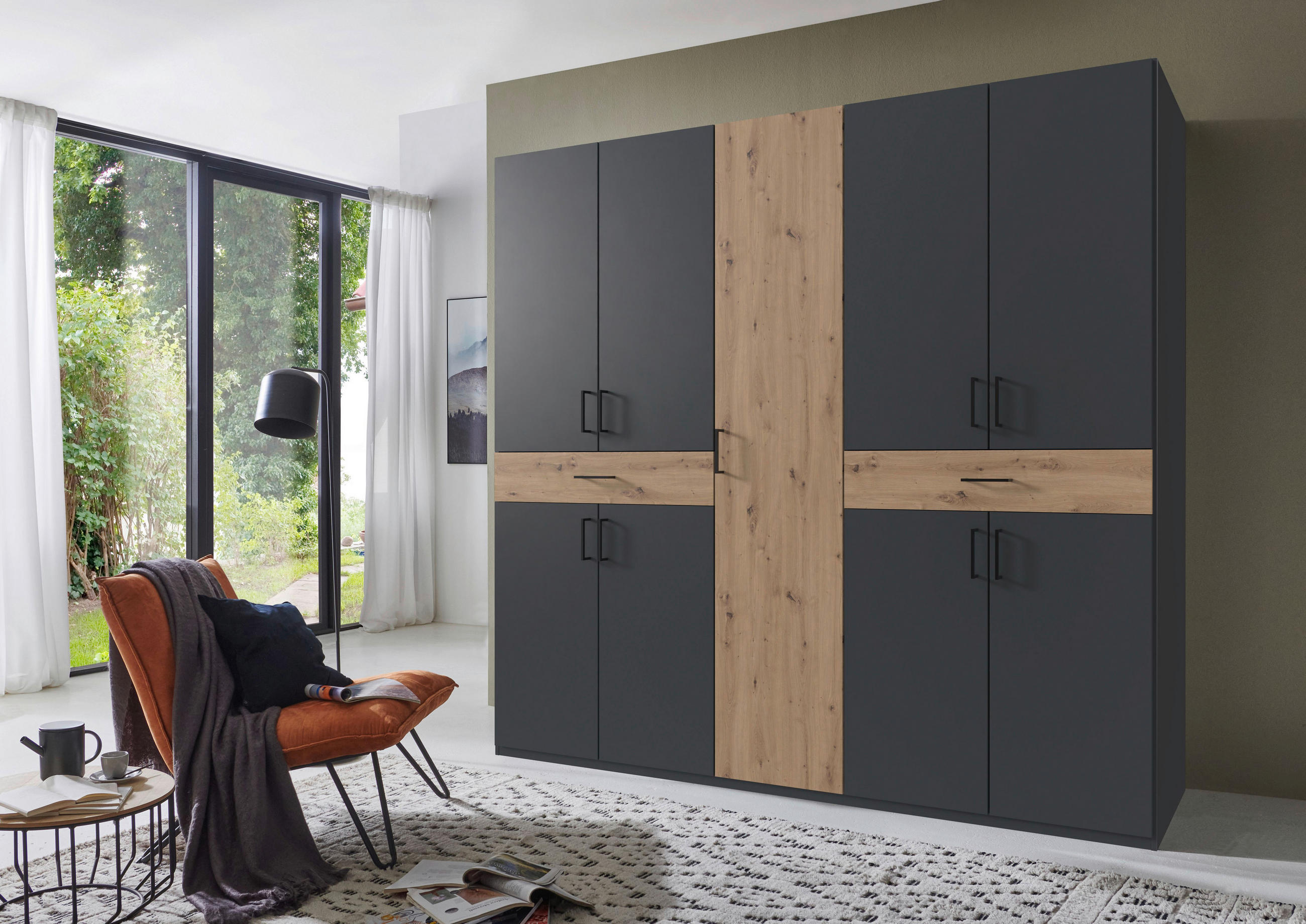 DREHTÜRENSCHRANK in Graphitfarben, Eiche Artisan  - Schwarz/Graphitfarben, Konventionell, Holzwerkstoff/Kunststoff (225/208/58cm) - Carryhome