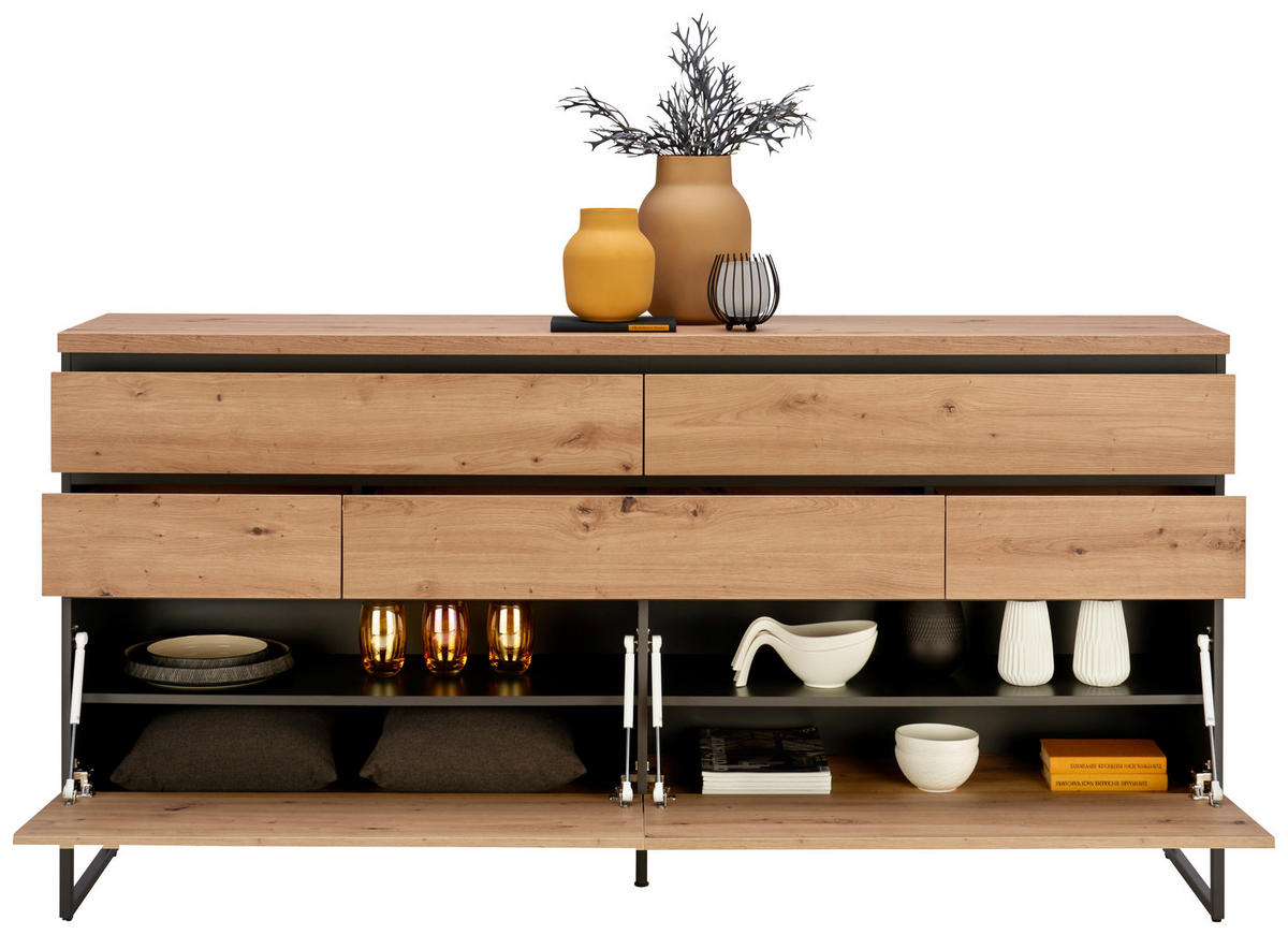SIDEBOARD  in 189,2/95,8/40 cm  - Anthrazit/Eiche Artisan, KONVENTIONELL, Holzwerkstoff/Metall (189,2/95,8/40cm) - home24