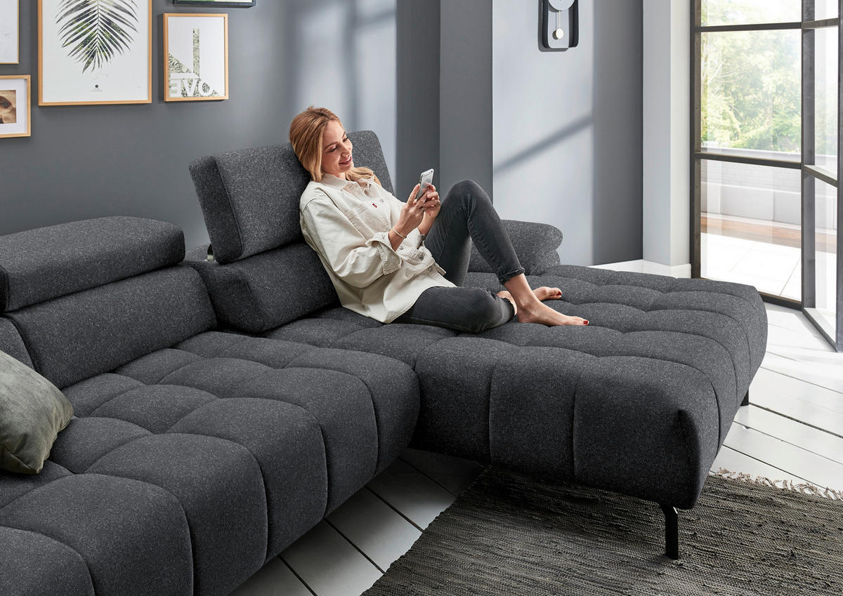 ECKSOFA in Chenille Anthrazit  329/190 cm  - Anthrazit/Schwarz, Design, Textil/Metall (329/190cm) - Beldomo Style