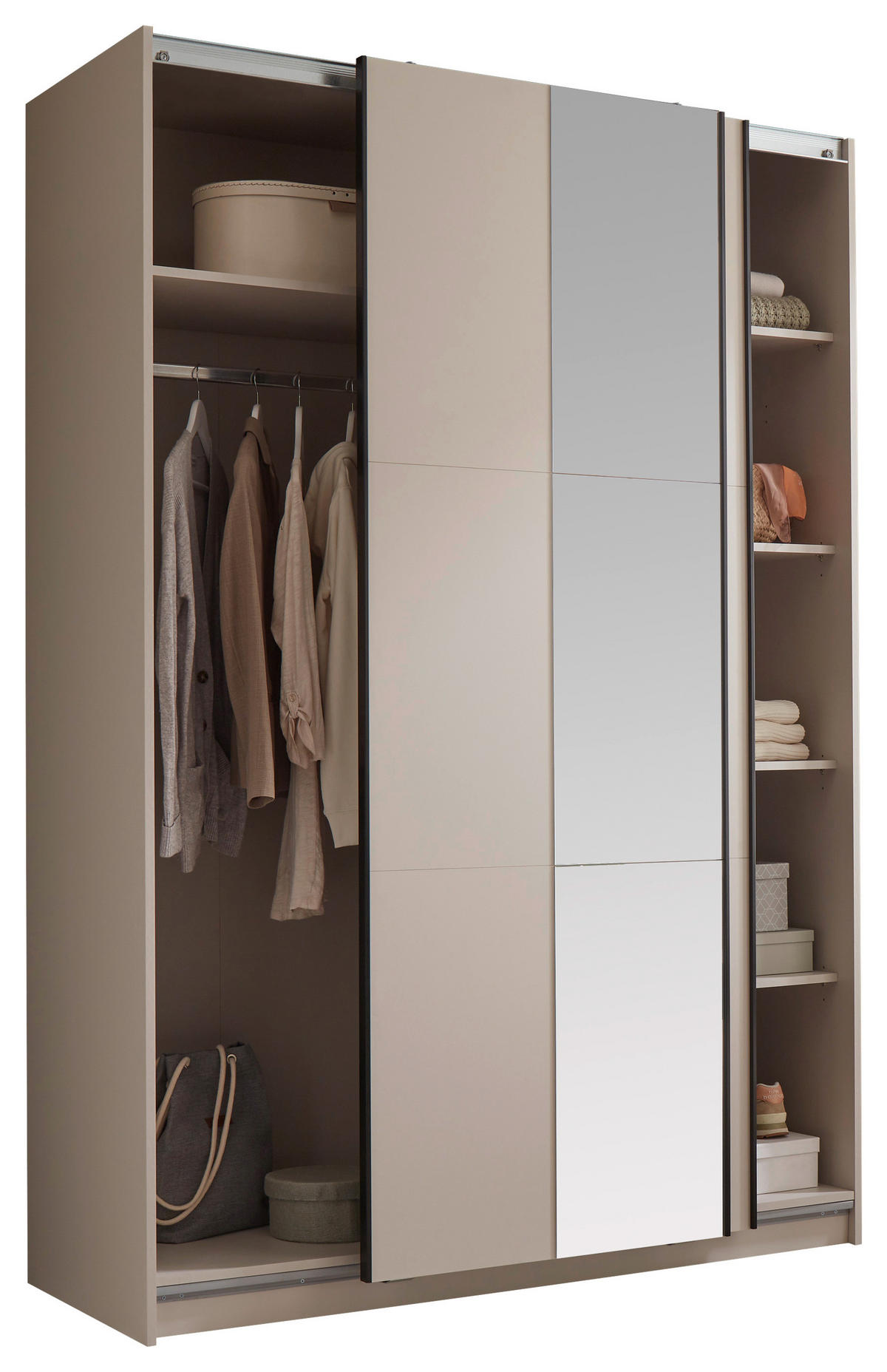 SCHWEBETÜRENSCHRANK in Kaschmir  - Kaschmir/Schwarz, KONVENTIONELL, Holzwerkstoff/Metall (151/219/60cm) - Boxxx