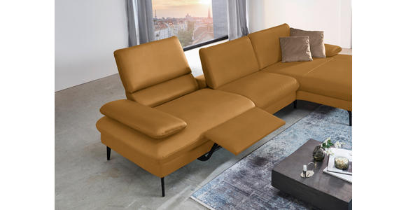 ECKSOFA in Echtleder Currygelb 325/157 cm - Currygelb/Schwarz, Design, Leder/Metall (325/157cm) - Dieter Knoll