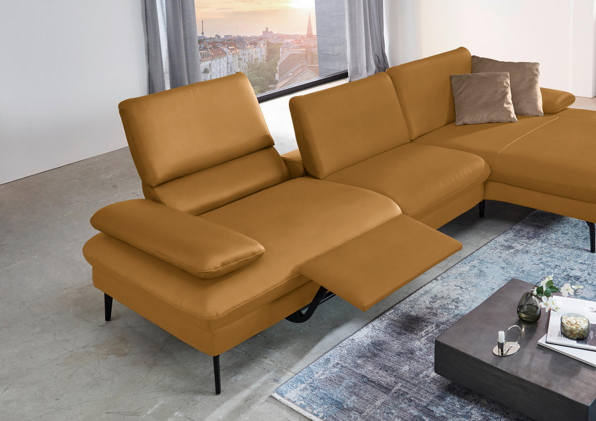 ECKSOFA in Echtleder Currygelb  - Currygelb/Schwarz, Design, Leder/Metall (325/157cm) - Dieter Knoll